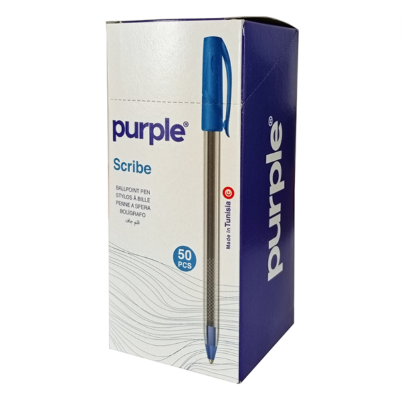 Boîte de 50 Stylos à Bille Pointe 1,0 mm Bleu SCRIBE Purple.