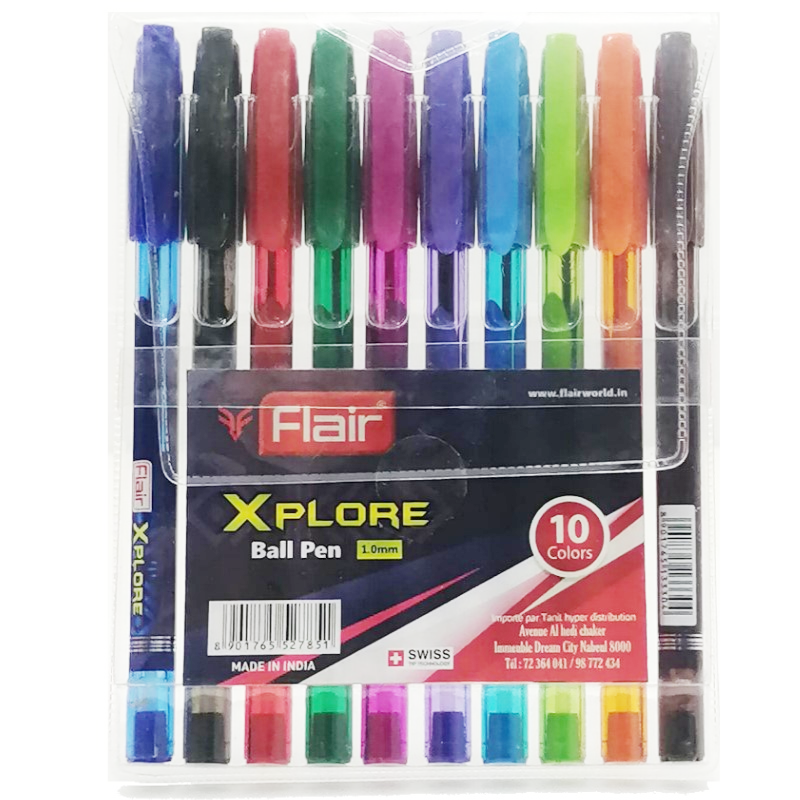 Pochette de 10 Stylos à Bille Assortie Flair Xplore.