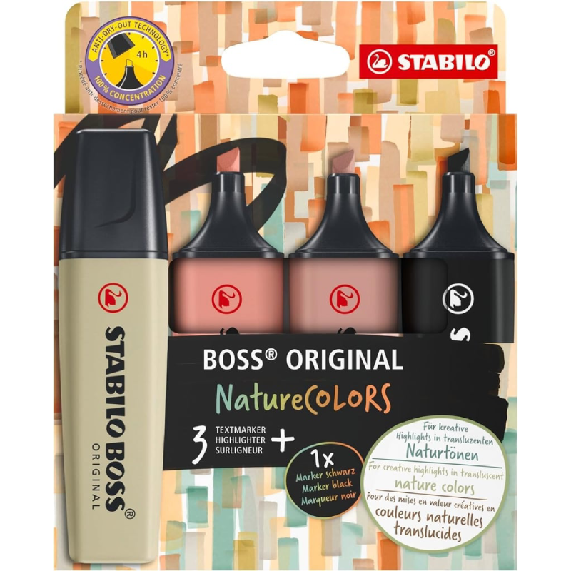 Lot de 4 surligneurs  - STABILO - Boss Original Nature Colors.
