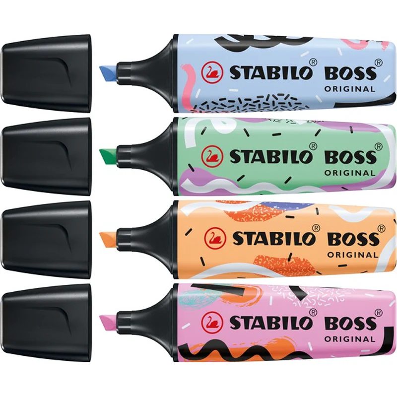 Etui de 4 surligneurs pastel décoré STABILO BOSS ORIGINAL by Ju Schnee.