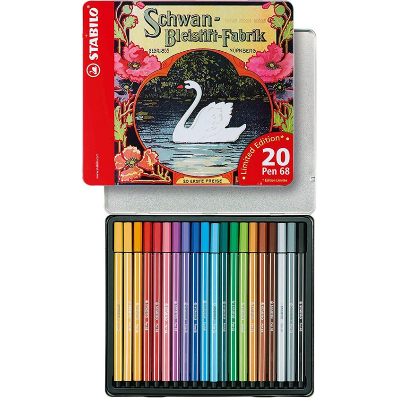 Boîte en métal de 20 feutres Pen 68 Stabilo Schwan.