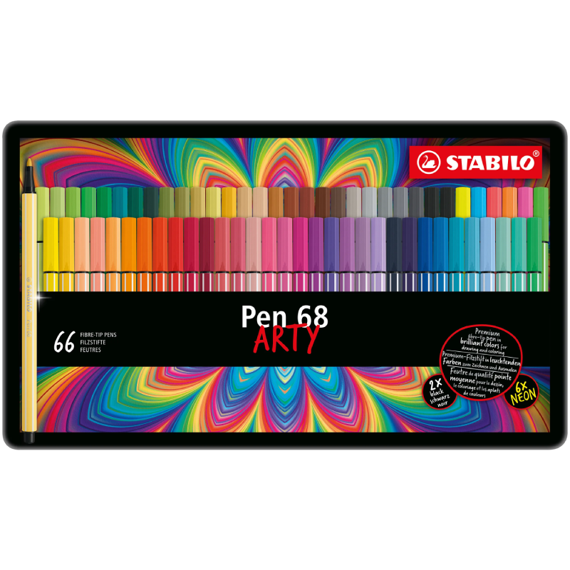 Boîte métal de 66 feutres de dessin de qualité premium STABILO ARTY.