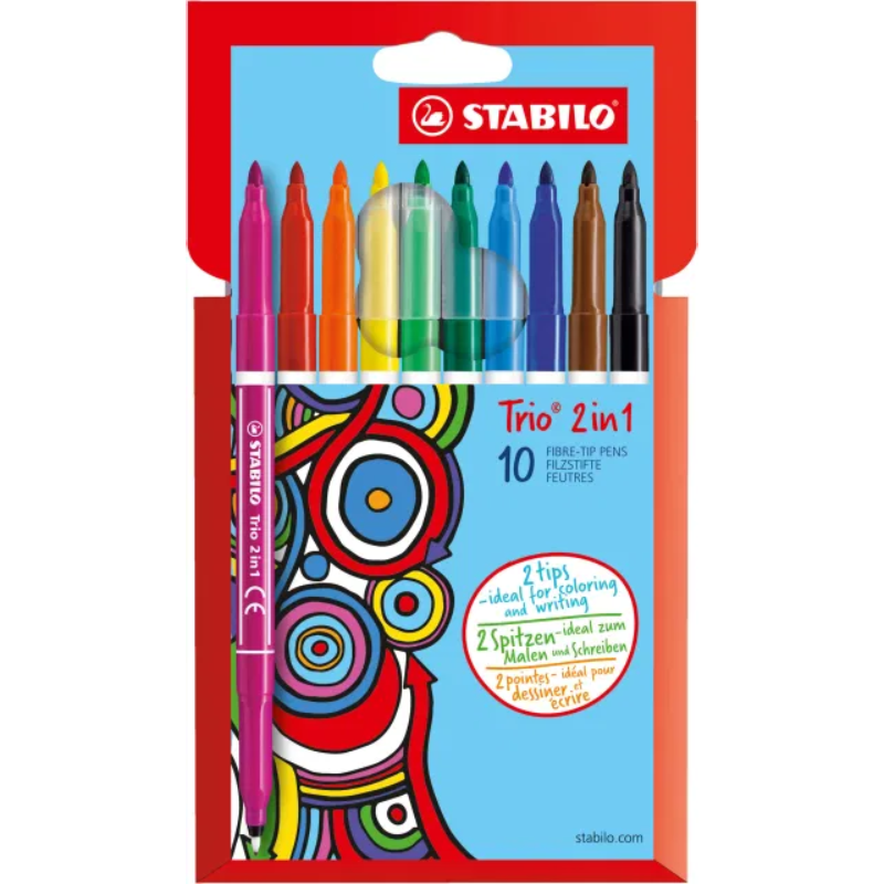 Pack de 10 Feutres 2 en 1 couleurs - STABILO Trio.