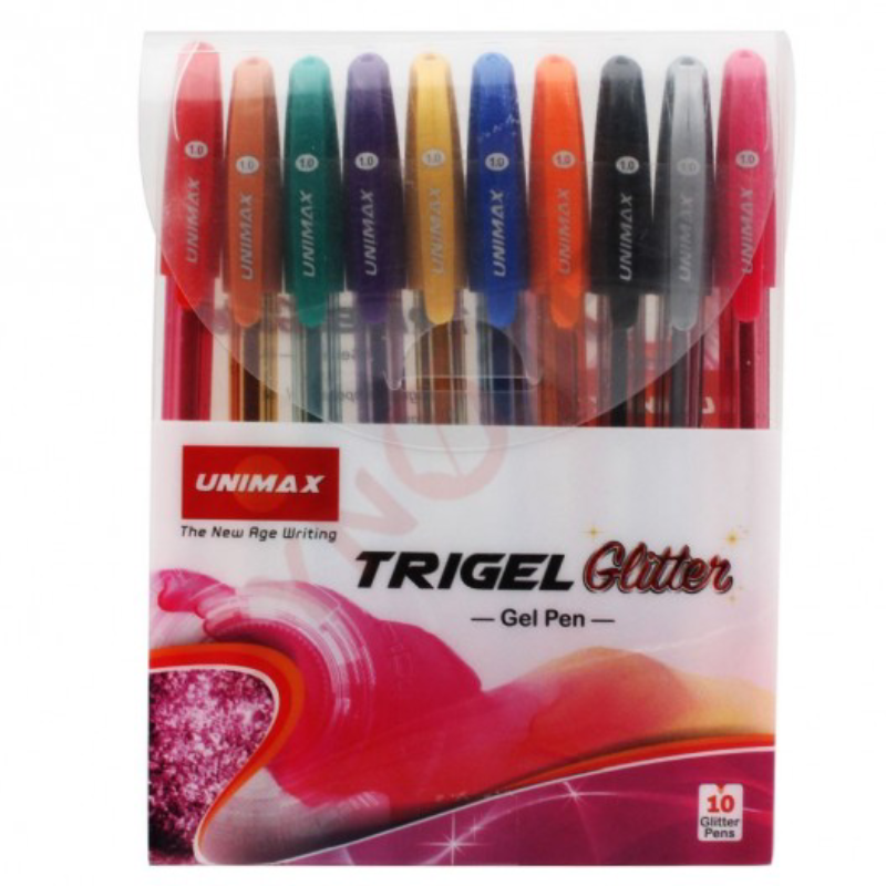 Pochette de 10 Stylos Gel Trigel Glitter - Unimax.
