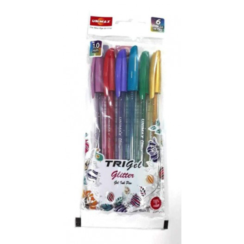 Pochette de 6 Stylos Gel Trigel Glitter - Unimax.