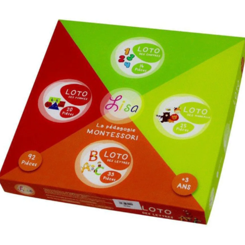 Grand Loto 4en1 Chiffres Lettres Formes et Animaux - Lisa Toys.