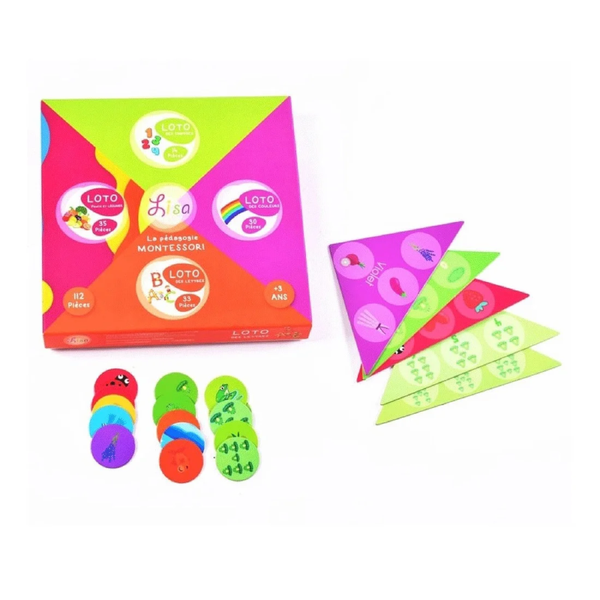Grand Loto 4en1 Chiffres Lettres Couleurs & Fruits Légumes - Lisa Toys