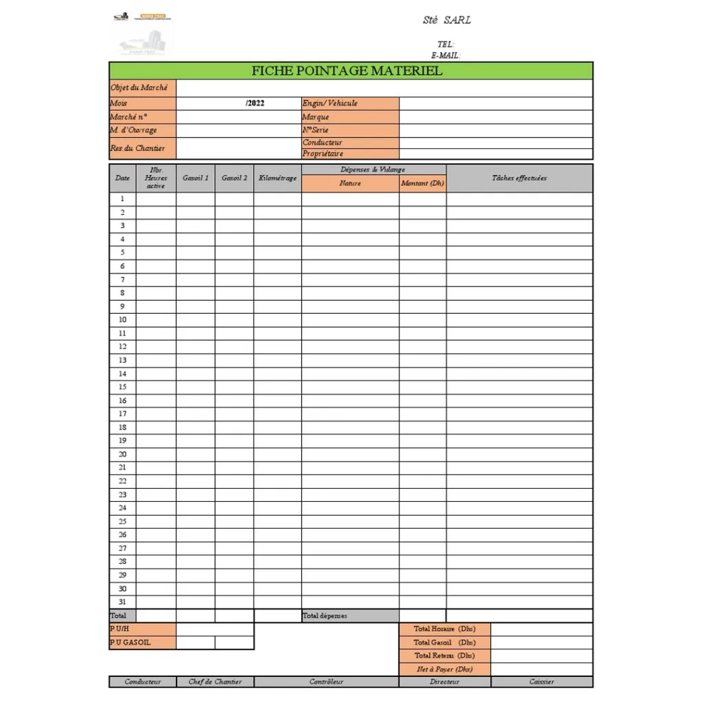 Fiche de Pointage à Machine.