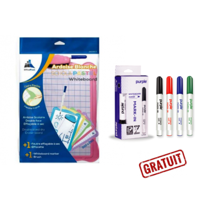 Lot ardoise Schola pastel + étui de 4 marqueurs gratuits.
