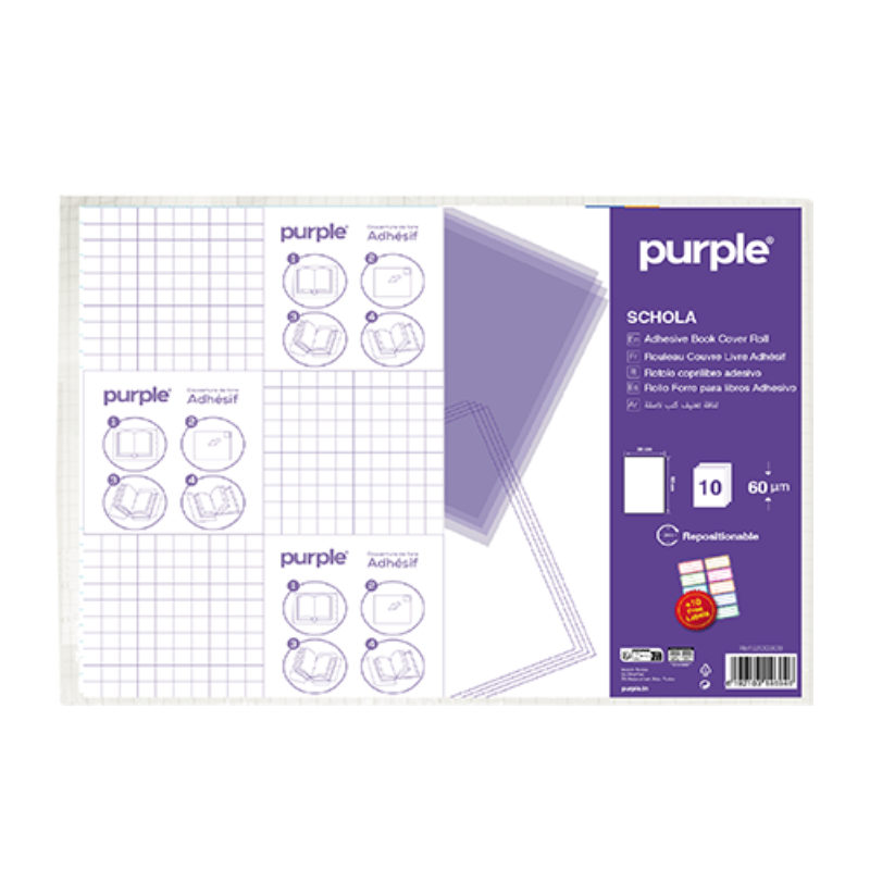 Lot de 10 couvre-livre adhésif + étiquette de nom Purple 1200309.