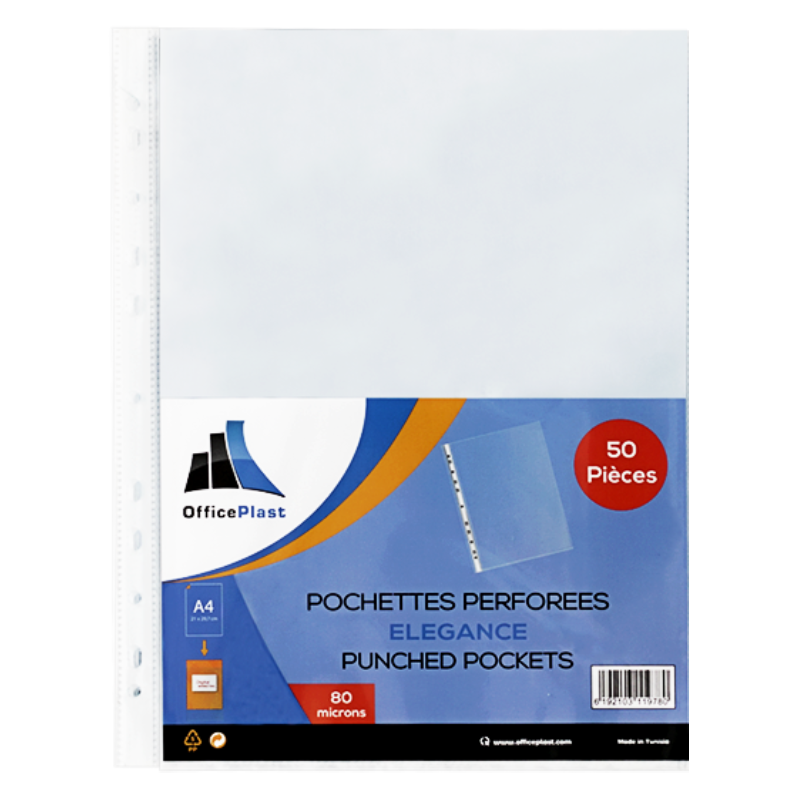 Paquet de 50 pochette perforée 80 mic elegance perforata - incolore p.