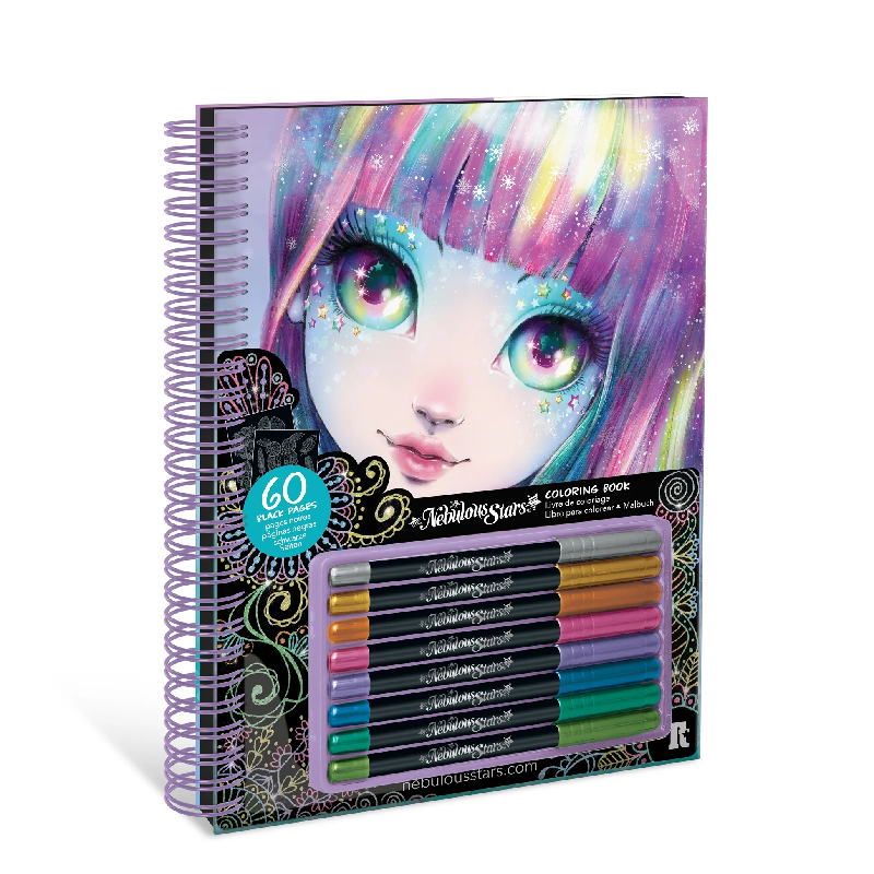 Livre de Coloriage à Pages Noires Isadora + Stylos – Nebulous Stars.