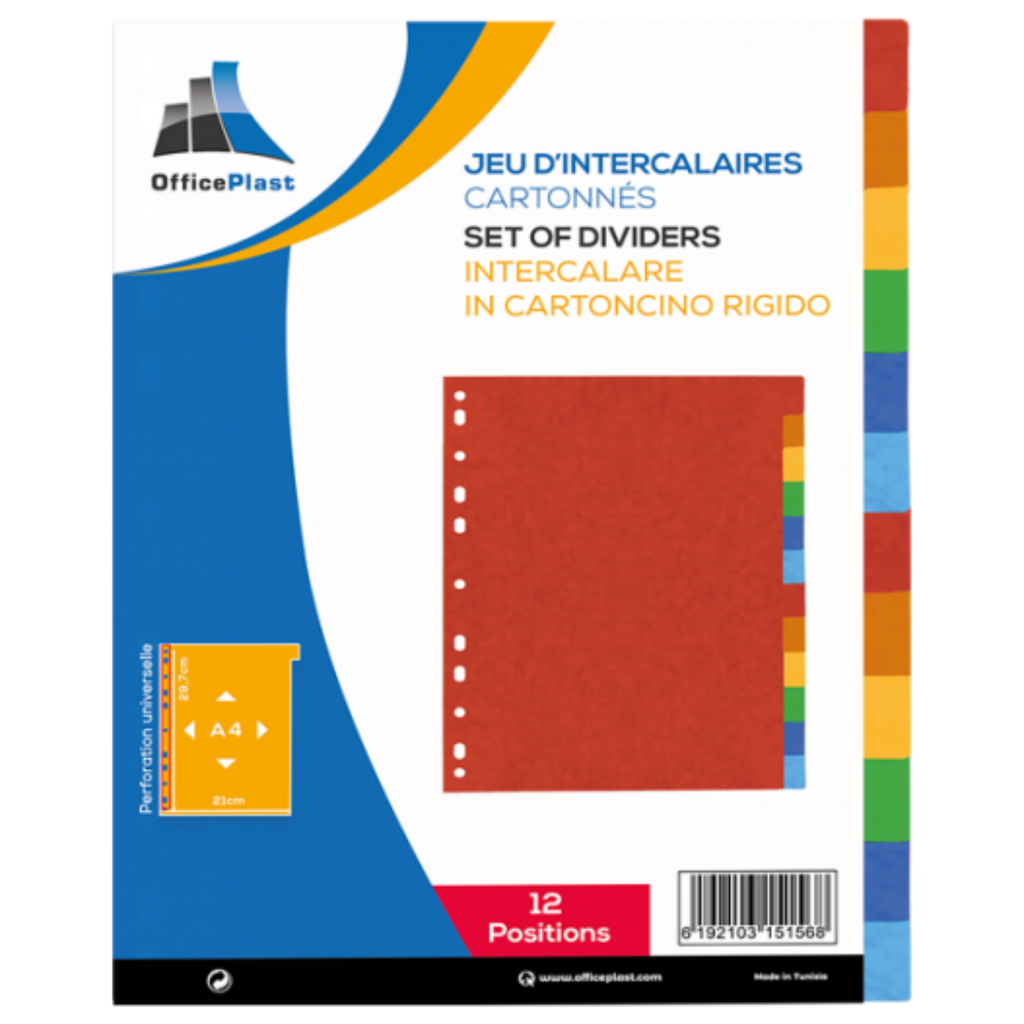 Jeu de 12 Intercalaires A4 12/100 – Assortis (P).