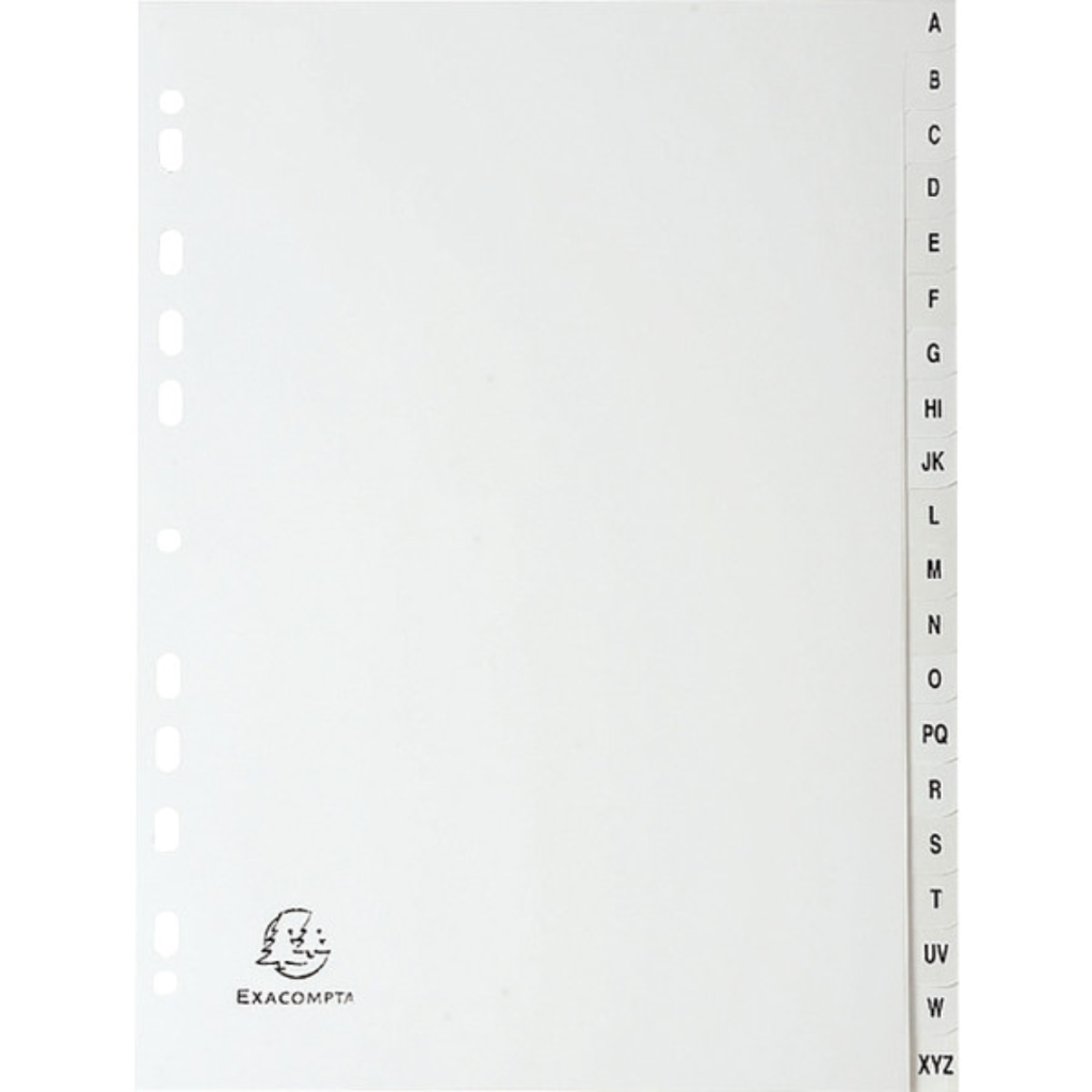 Jeu de 20 Intercalaires Alphabétiques A4 en PP 120 mic – Gris.