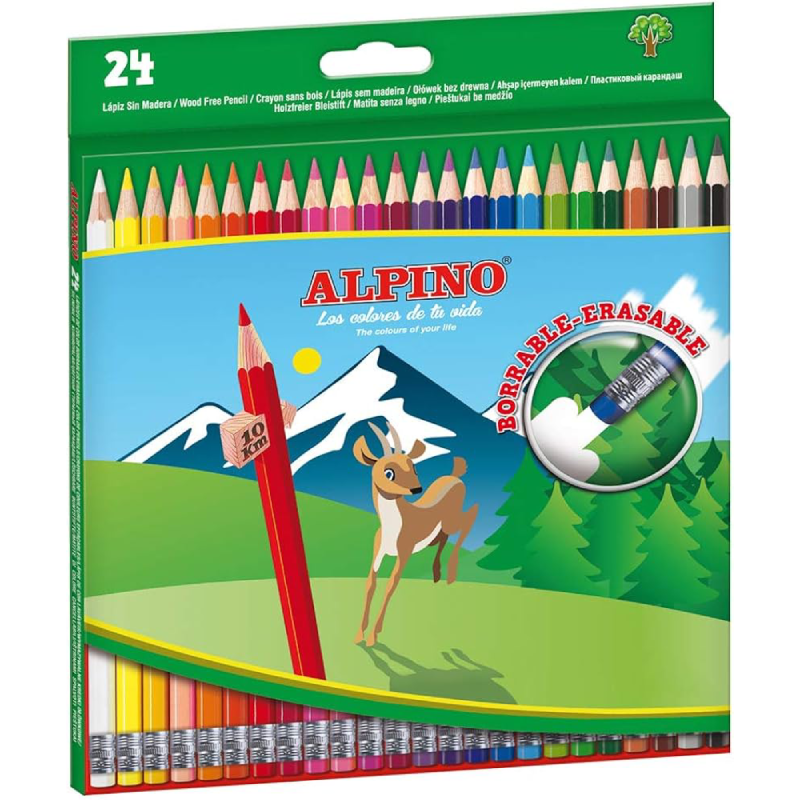 Boîte de 24 Crayons de Couleur Effaçables – Alpino.