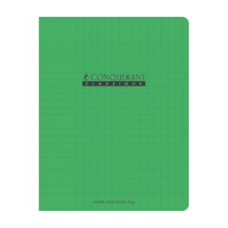 Cahier Conquérant 21x29.7 cm – 96 Pages Seyès – 90g – Couverture PP Verte.