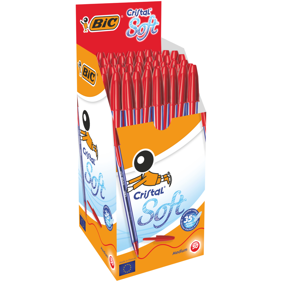 Lot de 50 Stylos BIC Cristal Soft – Rouge.