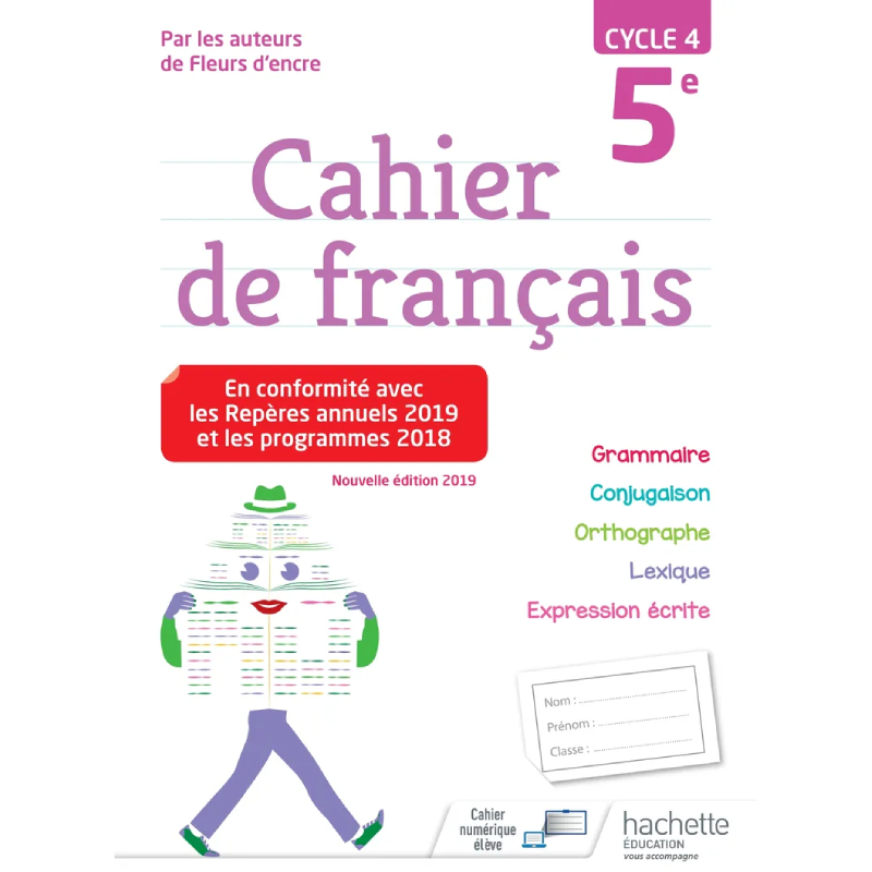 Cahier de Français 5ème - Maîtrise Linguistique (Édition 2019).