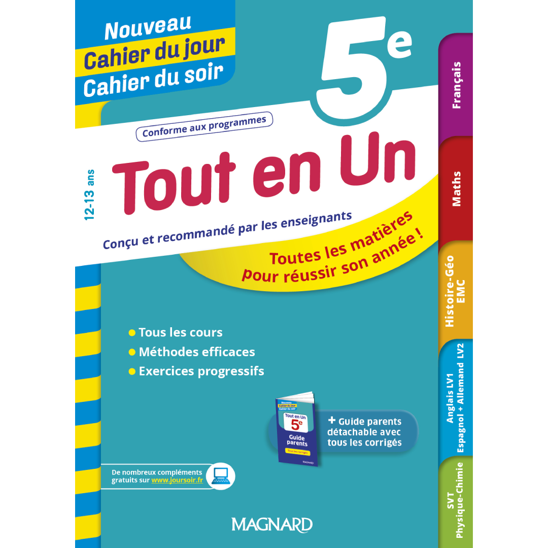 Tout en Un 5e - Nouveau Cahier du jour Cahier du soir.