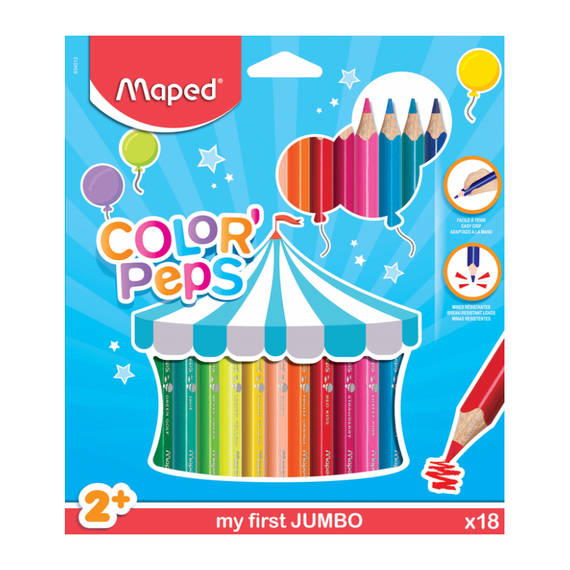 Crayons de Couleur 12/18 Jumbox – Maped 834352.