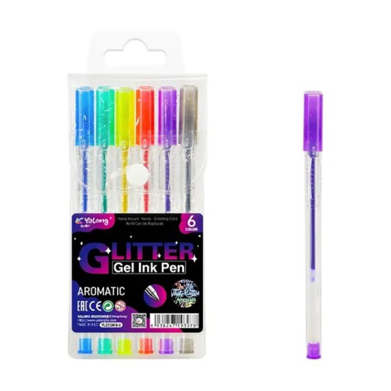 Yalong – Set de 6 Stylos Gel à Paillettes.