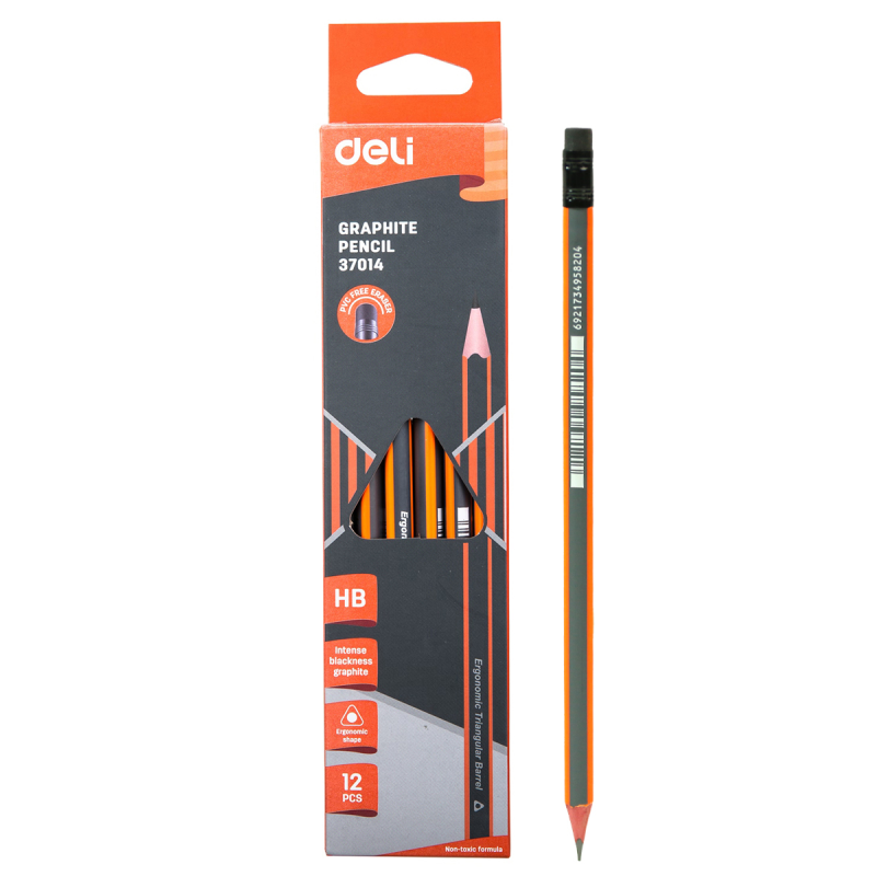 CRAYON NOIR ERGONOMIQUE TRIANG HB AVEC GOMME [PQT12] REF E37014 DELI (2880).