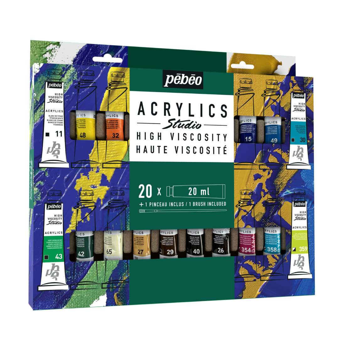 Set Acrylique Studio HV – Pack 20 x 20 ml + Brosse.