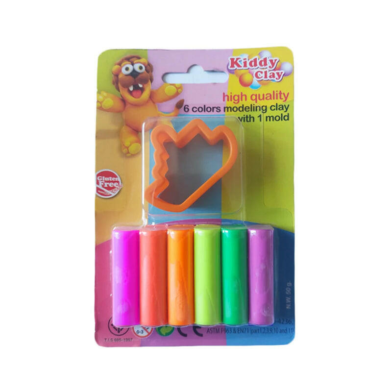 Set de 6 Pâtes à Modeler Néon + 1 Moule 50 gr - Kiddy Clay.