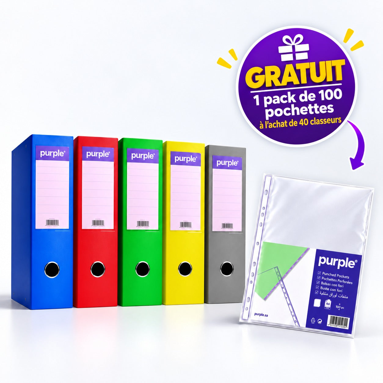 PACK DES PROS 40 CLASSEURS +  100 POCHETTES PERFOREES GRATUITES