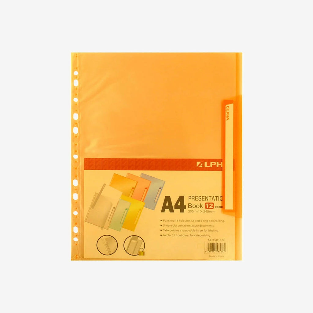 Enveloppe plastique de 12 pochettes Alpha AA-F334P12 orange.