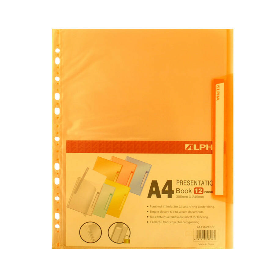 Enveloppe plastique de 12 pochettes Alpha AA-F334P12 orange.