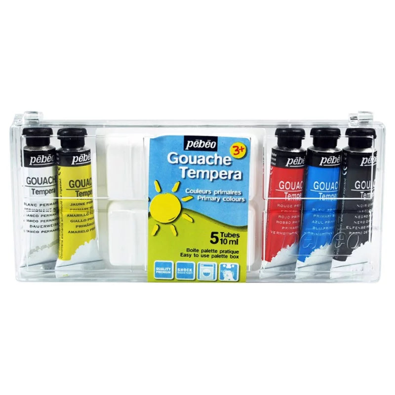 Boite de 5 Tubes Gouache Couleurs Primaires + Palette - Pébéo.