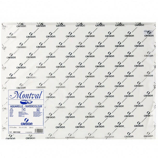 Canson Montval Lot de 25 Papiers Aquarelle Grain Fin 185 g 50 x 65 cm Blanc.