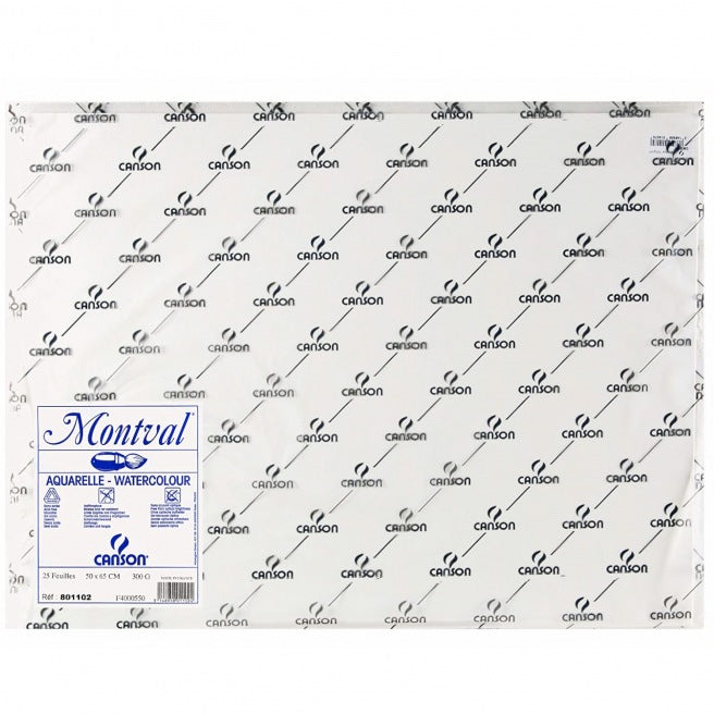 Canson Montval Lot de 25 Papiers Aquarelle Grain Fin 185 g 50 x 65 cm Blanc