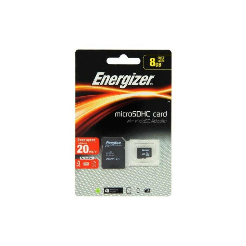 Carte Mémoire Micro SD + Adaptateur 8Go Energizer.