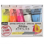 Coffret Acrylique Studio, 3 Fluo + 2 Phospho - Pébéo.