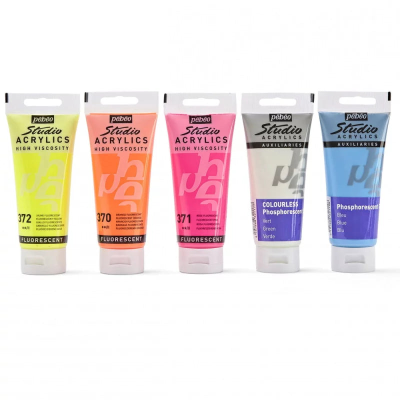 Coffret Acrylique Studio, 3 Fluo + 2 Phospho - Pébéo.