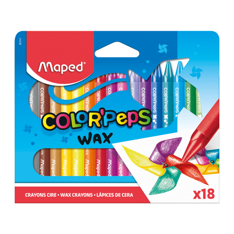 Maped - Crayon de Cire Color'Peps Wax, Étui Carton de 18.