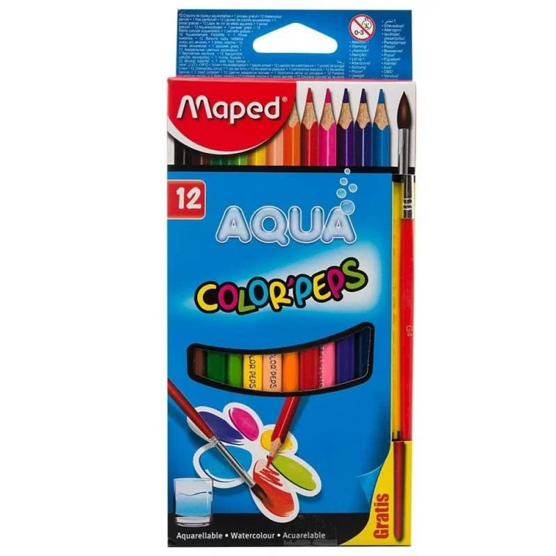 Maped - Crayons Couleurs Aquarellables Color'Peps Aqua, Étui de 12