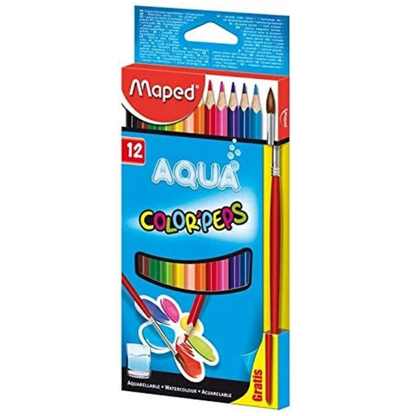 Maped - Crayons Couleurs Aquarellables Color'Peps Aqua, Étui de 12.