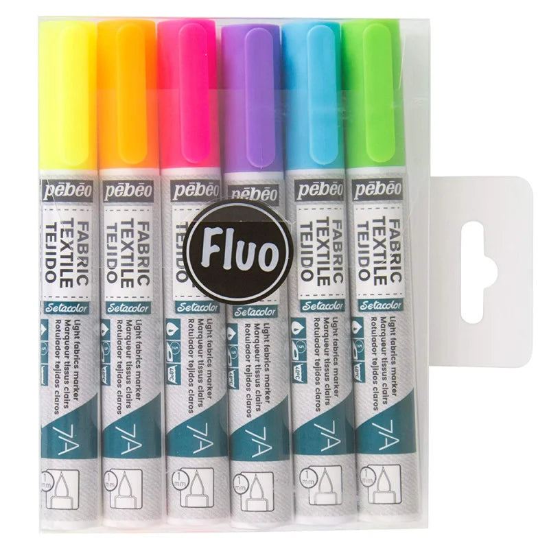 Etui 6 Marqueurs Tissus 7A, Fluo - Pébéo.