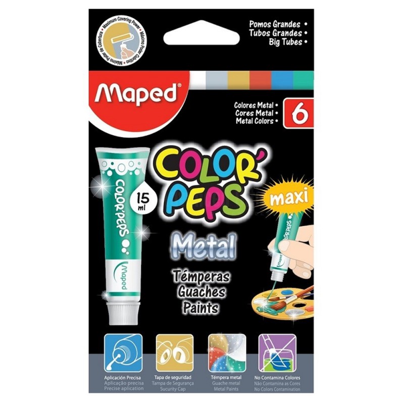 Maped - 6 Gouaches Couleurs Métallisées Color'Peps Metal 15ml