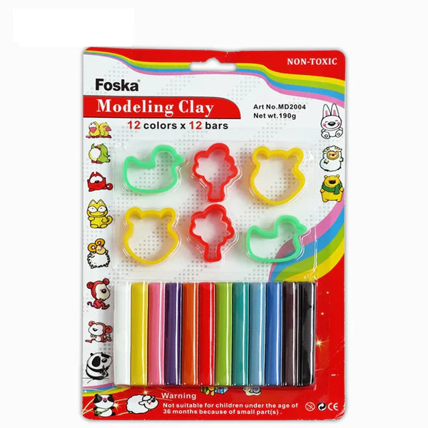 Pâte à Modeler Foska – 12 Couleurs, 190g avec 6 Moules