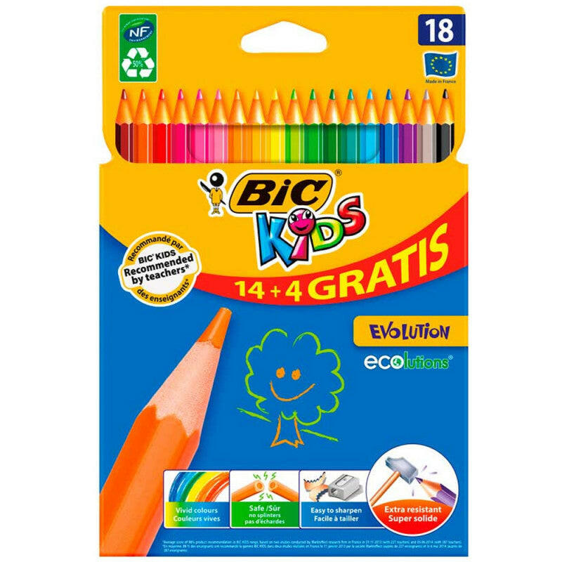 BIC - Paquet de 18 Crayons Coloriage Kids Evolution.