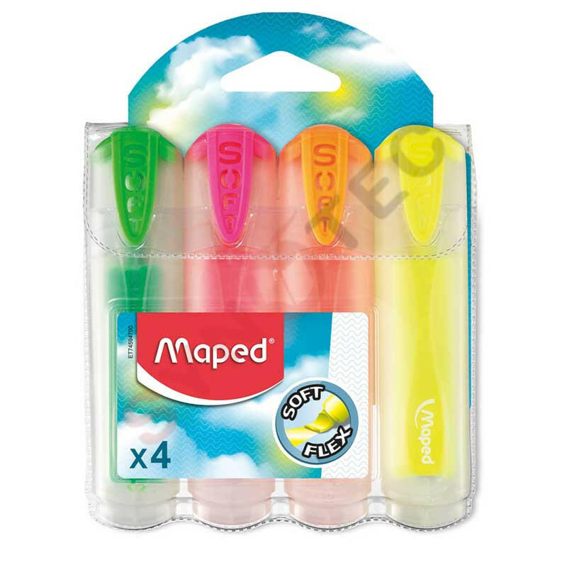 Maped - Pochette de 4 Marqueurs Fluo Soft.