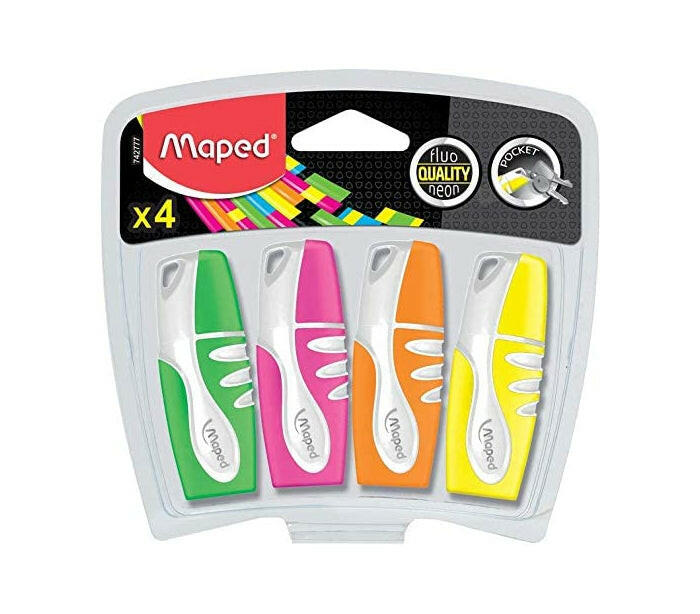 Maped - Fluo Peps Pocket - Pack de 4 Surligneurs Assortis.