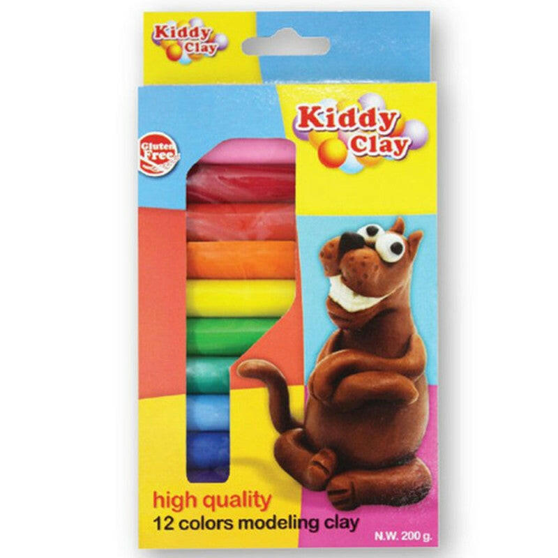 Set de 12 Pâtes à Modeler 200 gr, Kiddy Clay.