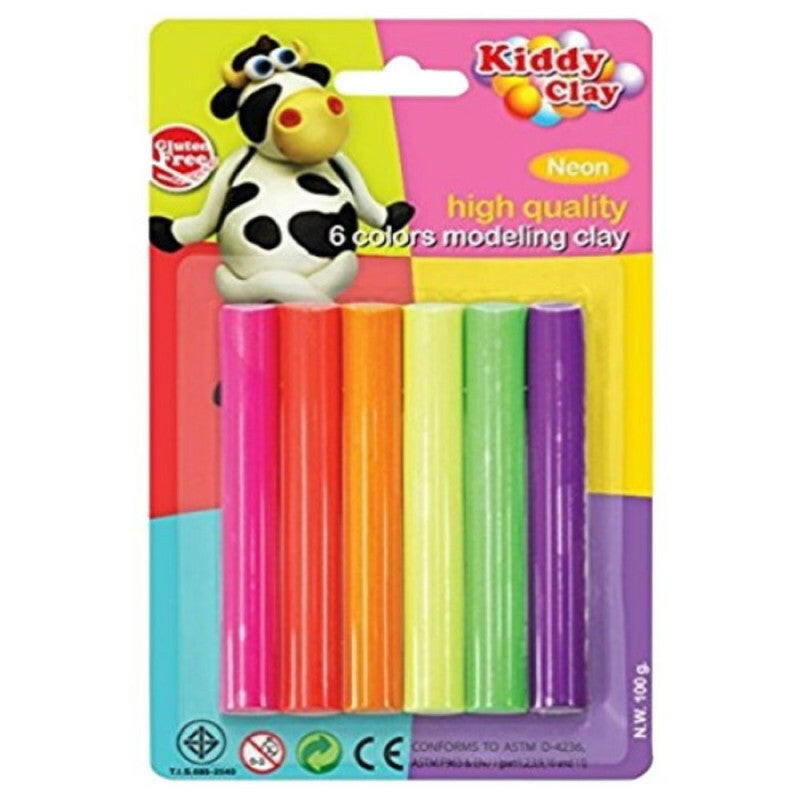 Set de 6 Pâtes à Modeler Néon 100 gr, Kiddy Clay.