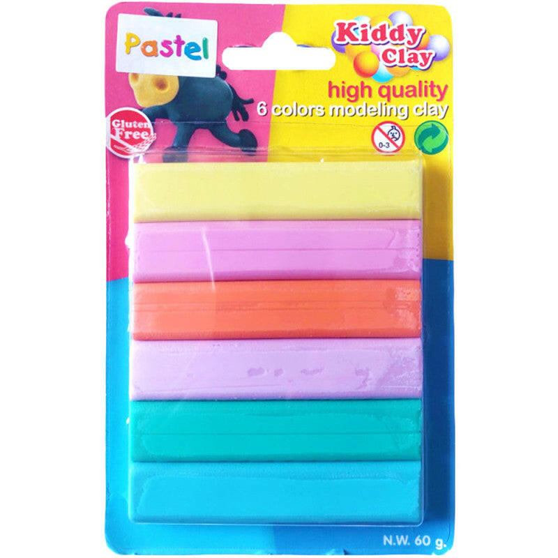 Set de 6 Pâtes à Modeler, Pastel - Kiddy Clay.