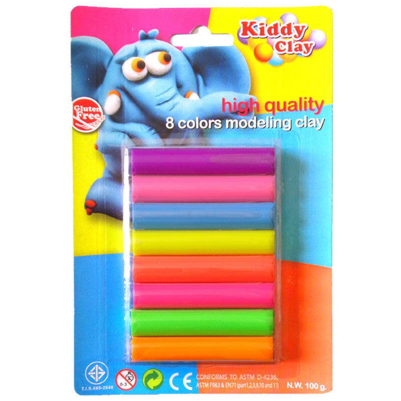 Set de 8 Pâtes à Modeler Néon 100 gr, Kiddy Clay - Réf.ST-100-8.